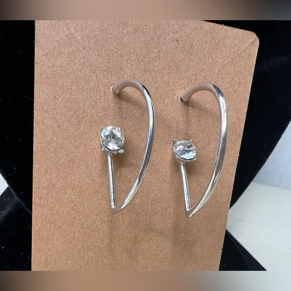 Silver Hoop Earrings with Faux Diamond Stud